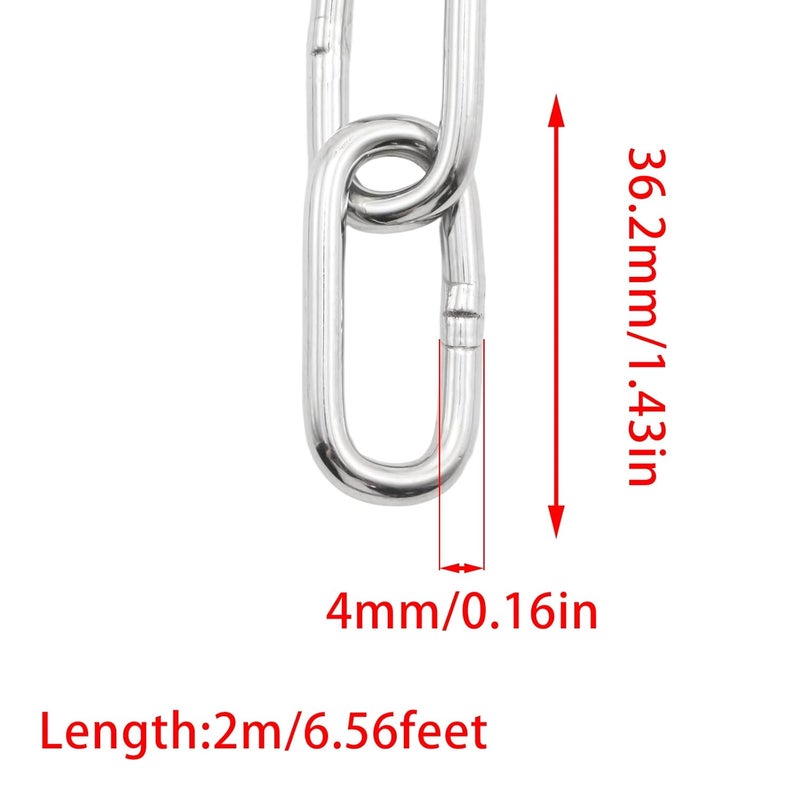 Mormchlots 304 Stainless Steel Chain, Heavy Duty Chain, Hanging Chain, for Clothesline, guardrail Chain, pet Chain (Length:2m / 6.56feet, Thickness:4mm / 0.16inch) - Image 2